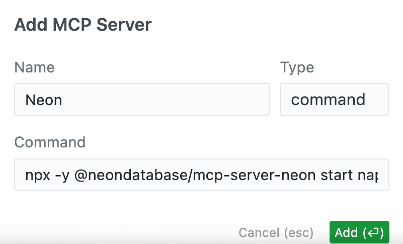 Add Neon MCP Server in Cursor